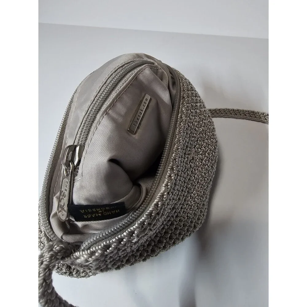 The Sak Gray Solid Rectangle Crossbody Bag Zip Top Lined Silver Hardware